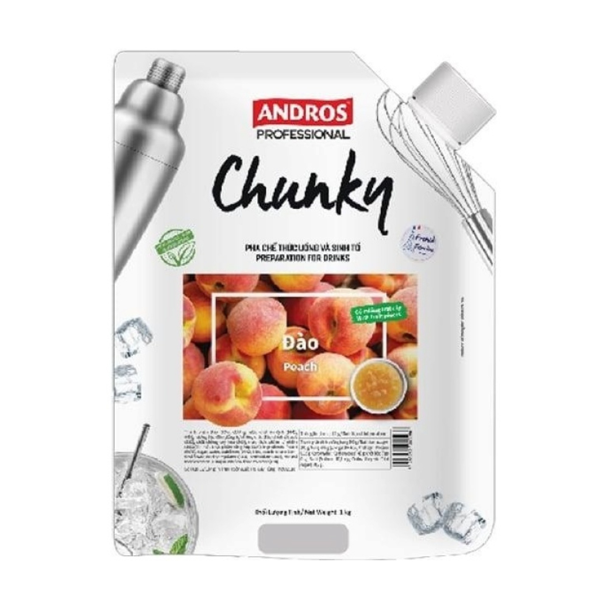 ANDROS PROFESSIONAL MỨT CHUNKY ĐÀO TÚI 1KG/ PEACH CHUNKY